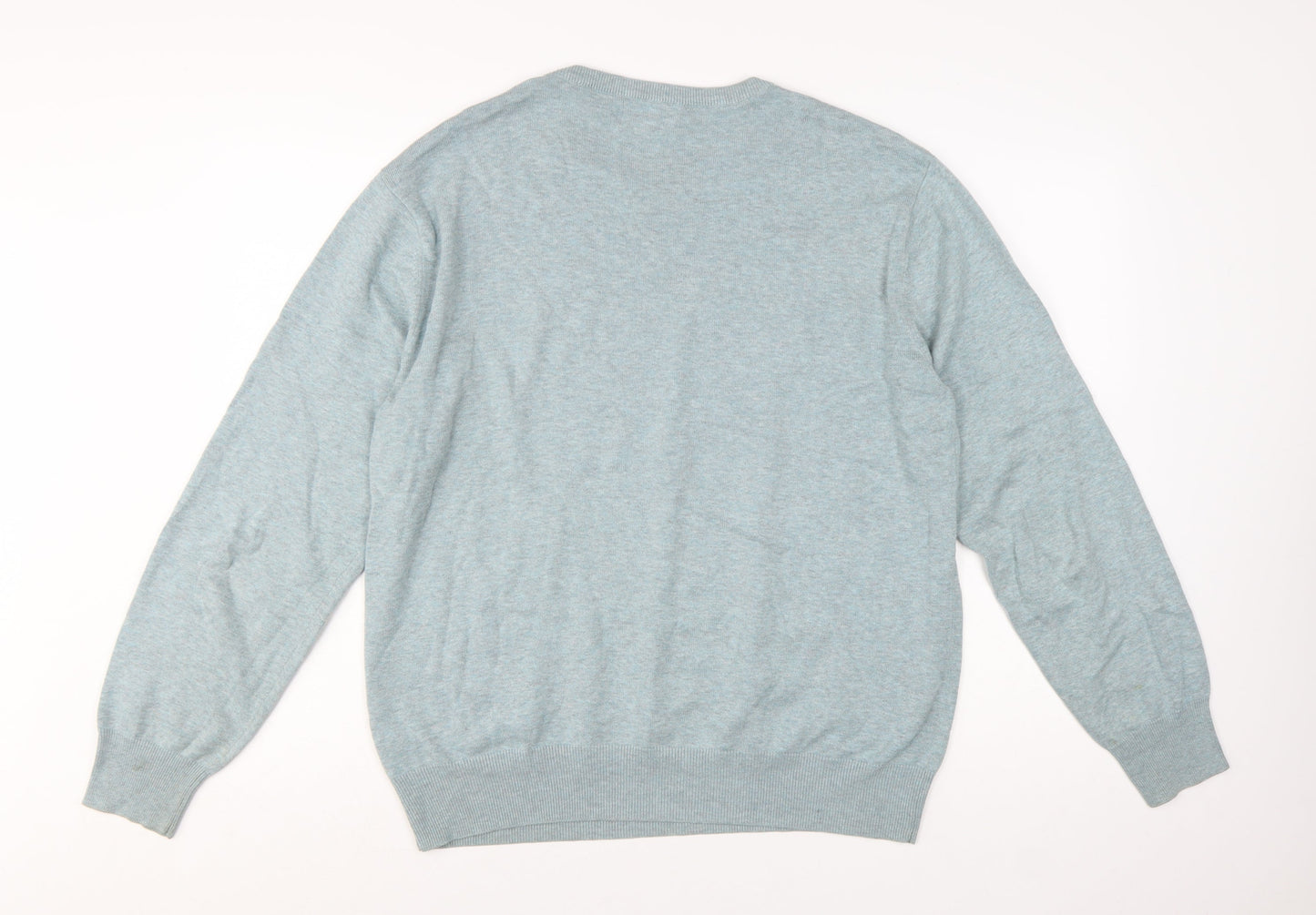 Marks and Spencer Men's Blue Cotton Crew Neck Jumper XL