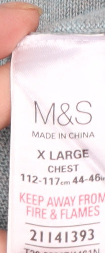 Marks and Spencer Men's Blue Cotton Crew Neck Jumper XL