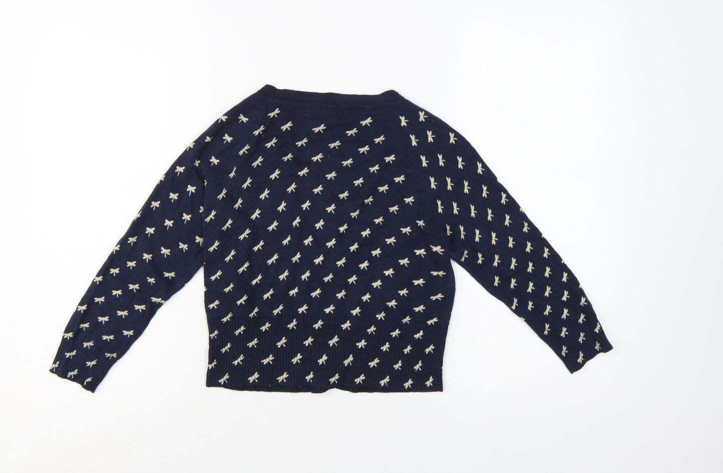 Mango Women Navy Blue Bow Knit Cardigan Jumper Size M V-Neck