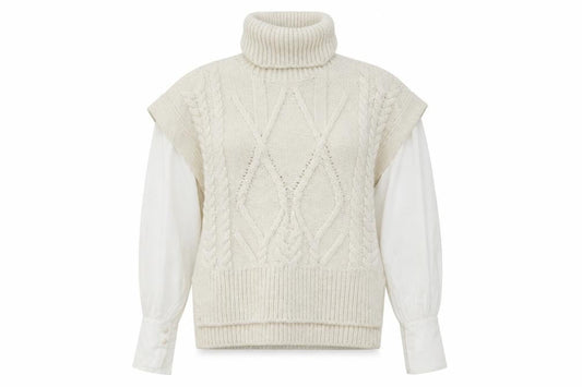 Topshop Women Ivory Cable-Knit Roll Neck Sleeveless Jumper M