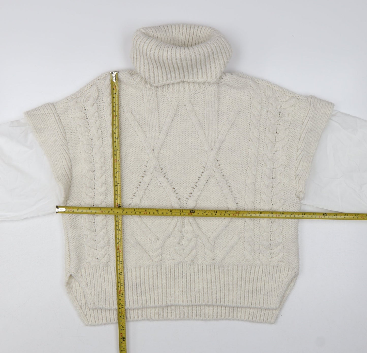 Topshop Women Ivory Cable-Knit Roll Neck Sleeveless Jumper M