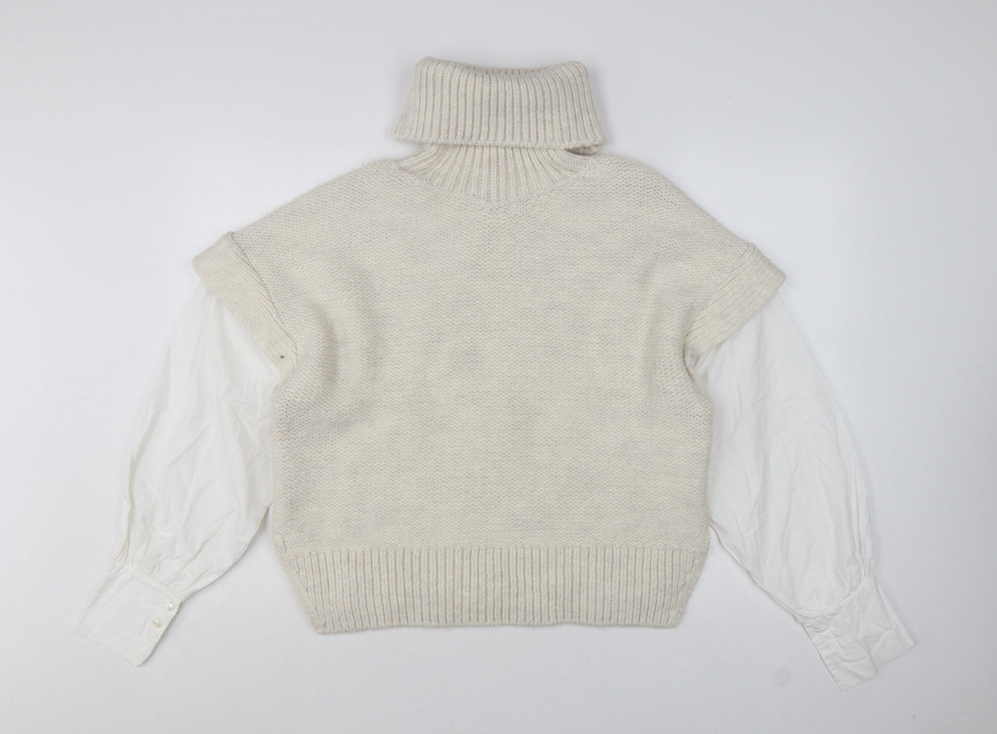 Topshop Women Ivory Cable-Knit Roll Neck Sleeveless Jumper M