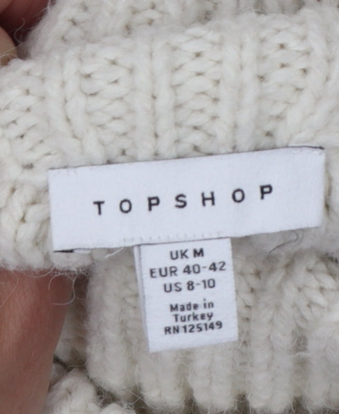 Topshop Women Ivory Cable-Knit Roll Neck Sleeveless Jumper M
