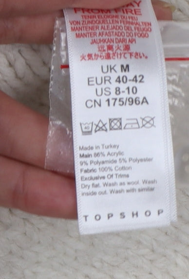 Topshop Women Ivory Cable-Knit Roll Neck Sleeveless Jumper M
