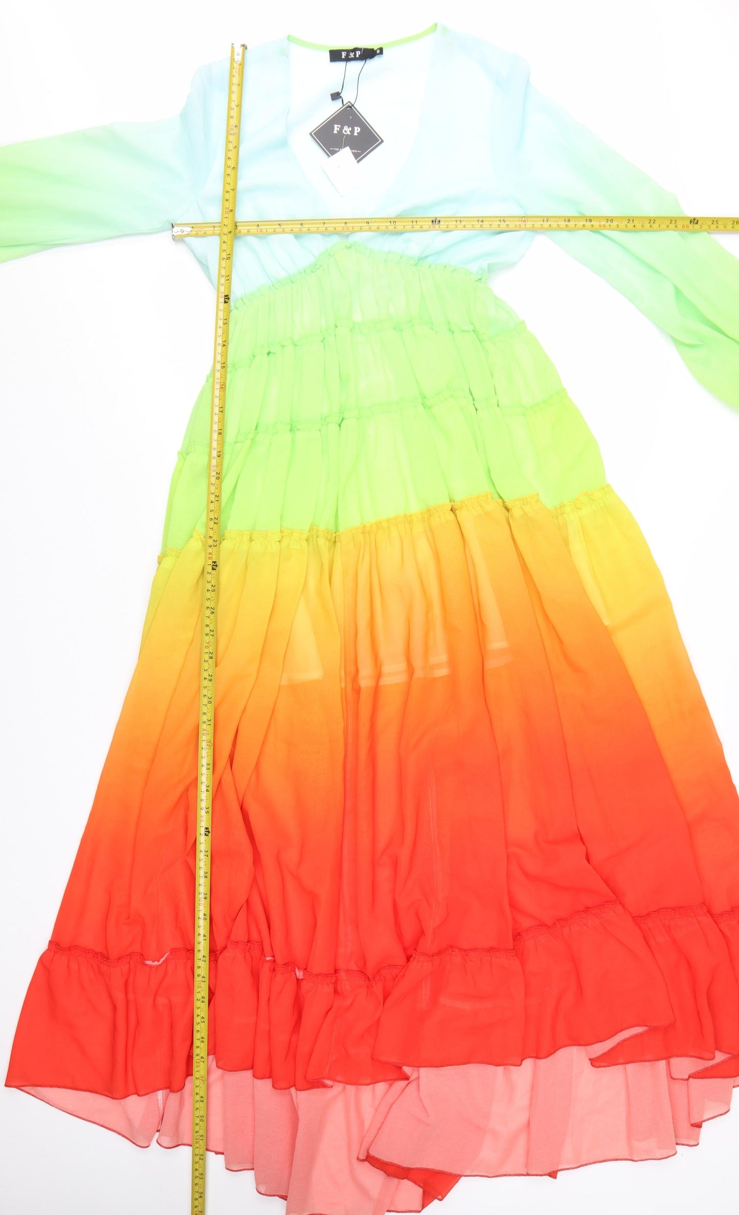 F&P Womens Multicoloured Midi Maxi Dress S Boho Tassel Long Sleeve V-Neck