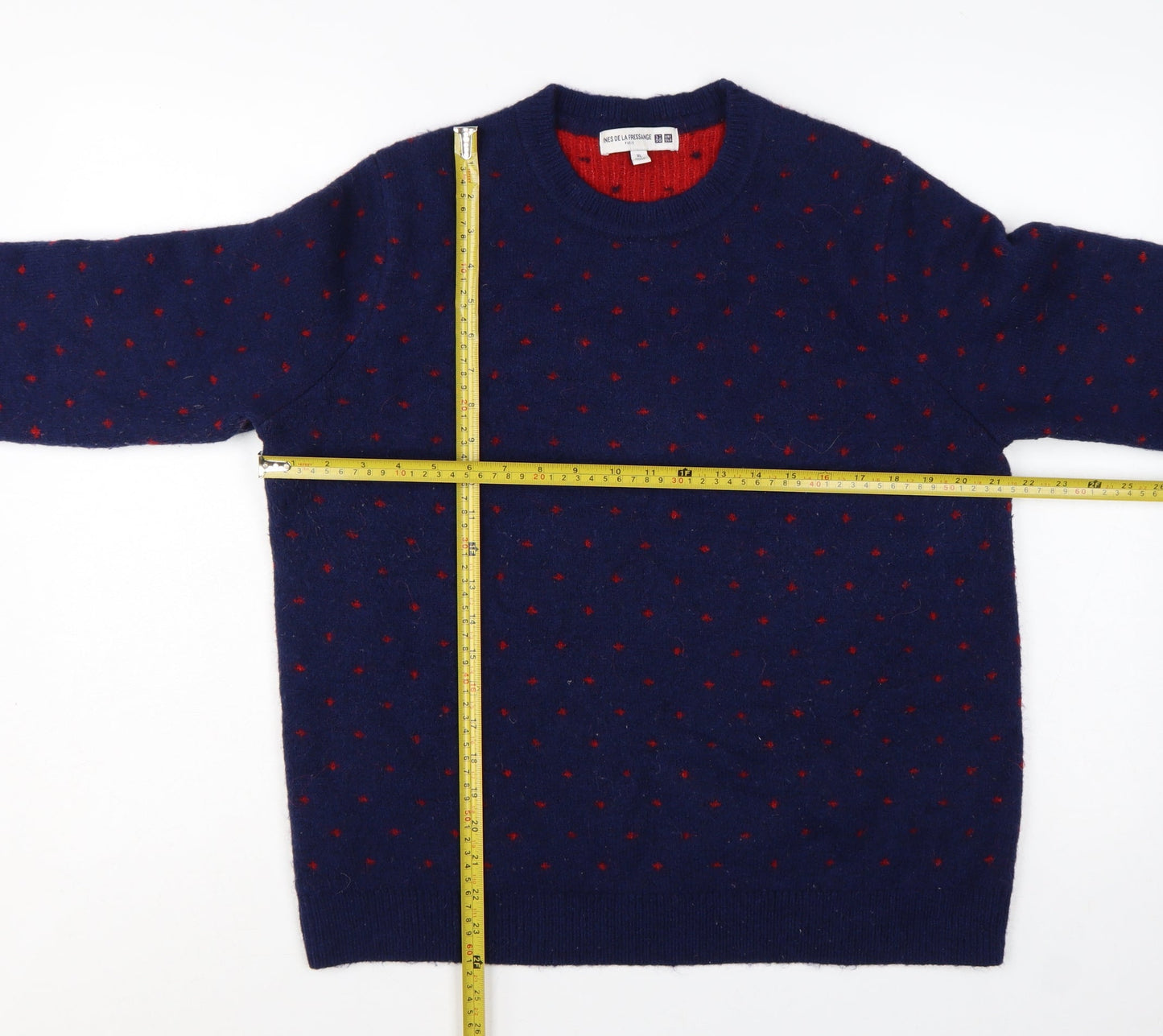 Uniqlo Women Blue Red Polka Dot Wool Alpaca Knit Jumper XL