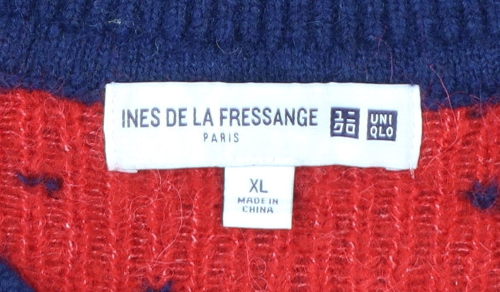 Uniqlo Women Blue Red Polka Dot Wool Alpaca Knit Jumper XL