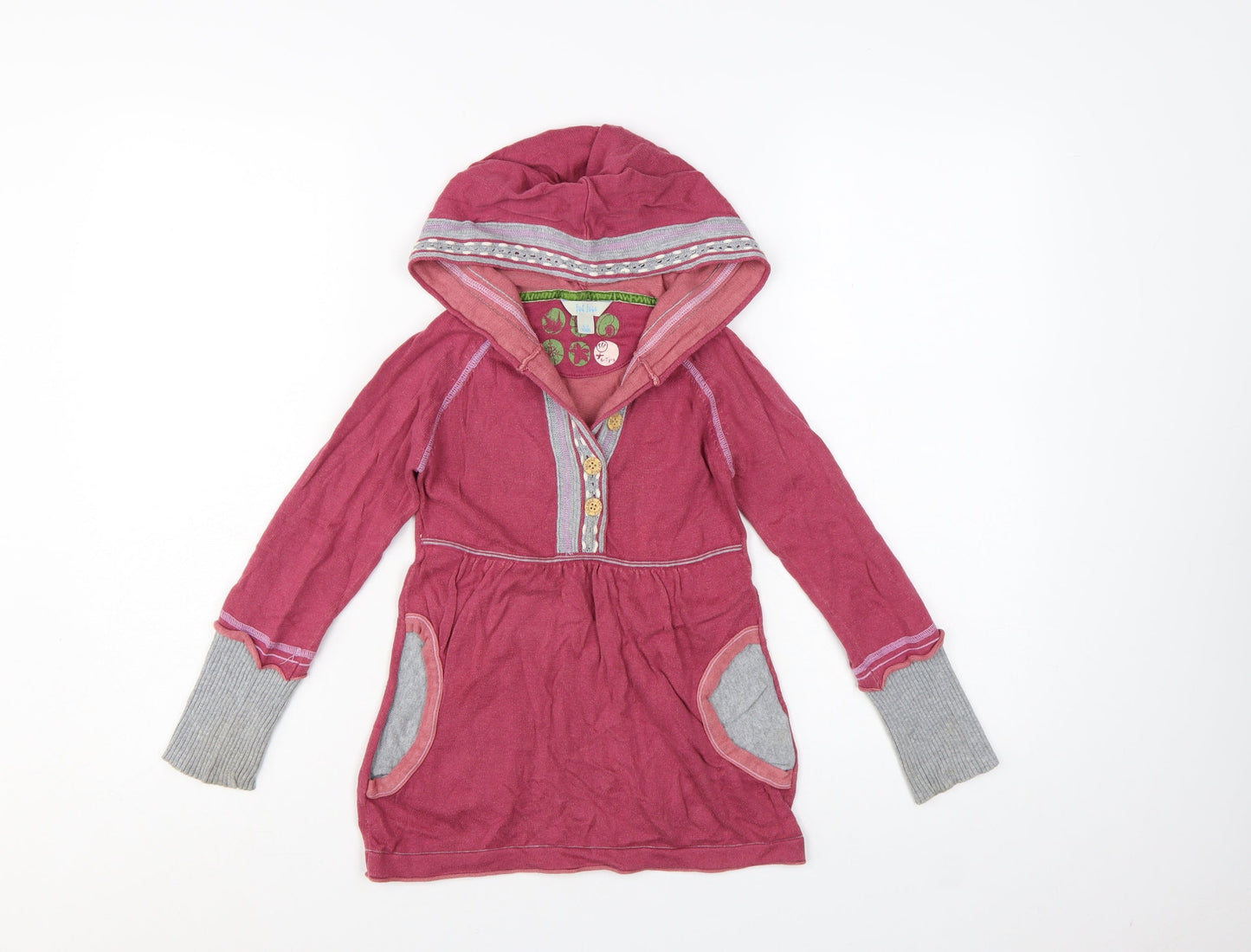 Fat Face Girls Pink Cotton Hooded Tunic Jumper 6-7 Years