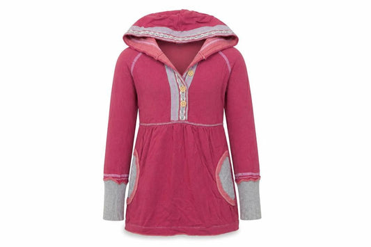 FatFace Girls Pink Cotton Hooded Tunic Jumper 6-7 Years