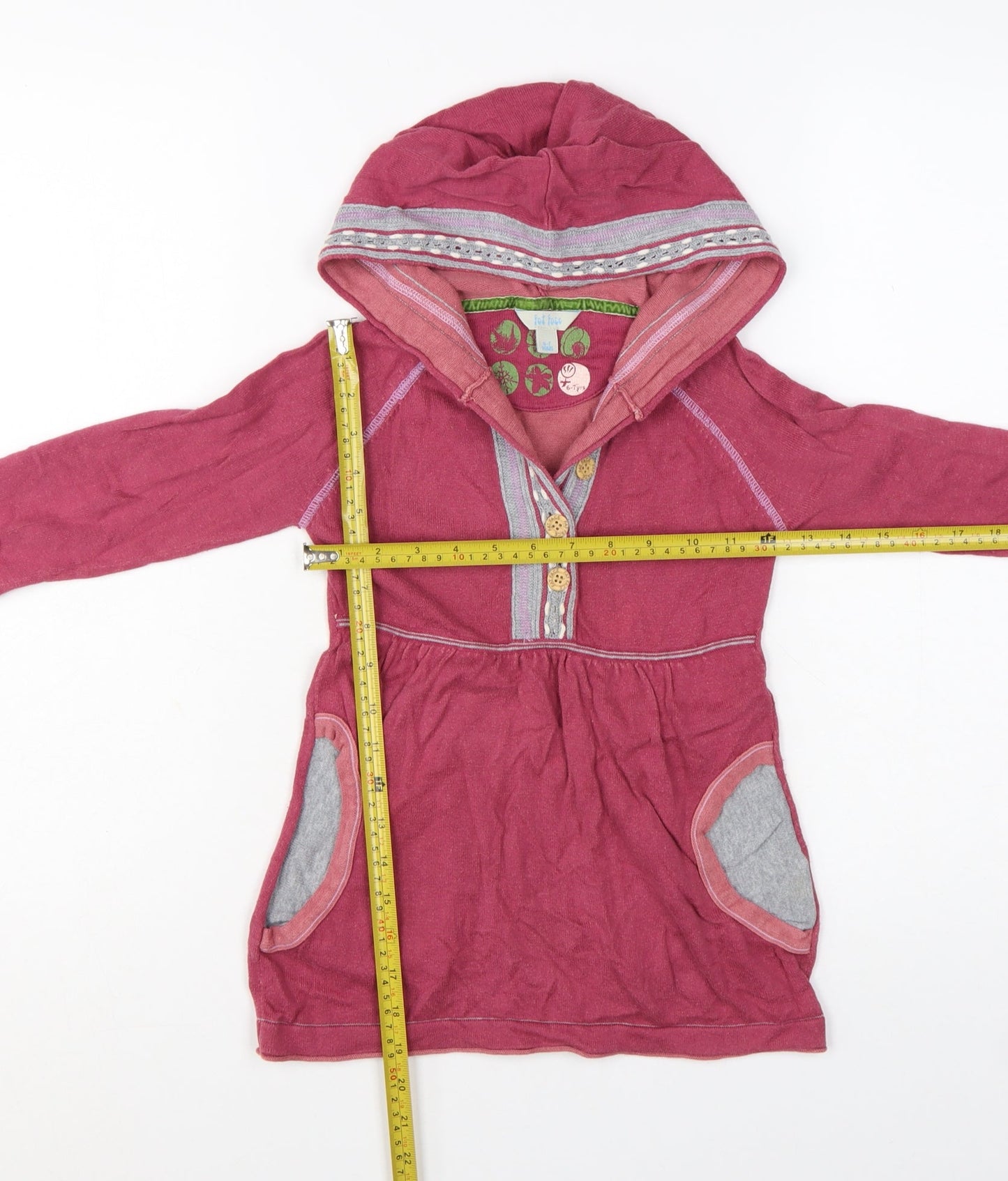 Fat Face Girls Pink Cotton Hooded Tunic Jumper 6-7 Years