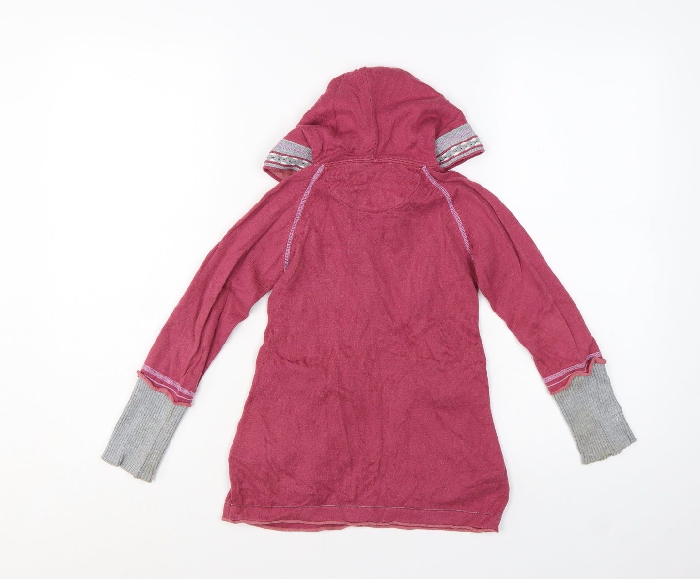 Fat Face Girls Pink Cotton Hooded Tunic Jumper 6-7 Years