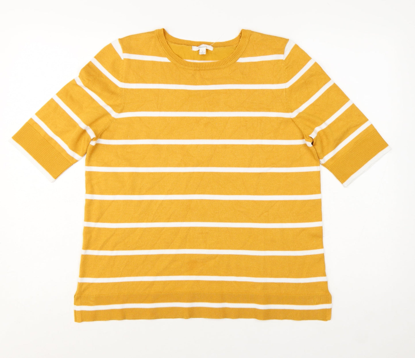 89th + Madison Women Yellow Striped 3/4 Sleeve Pullover Jumper L