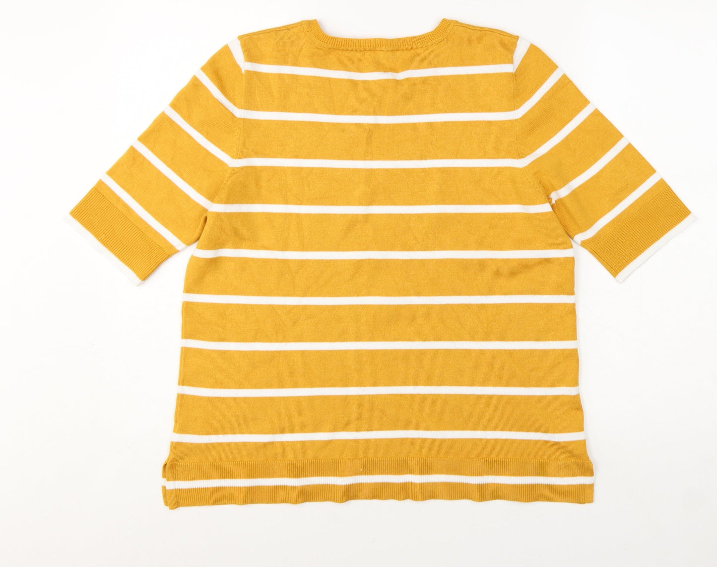 89th + Madison Women Yellow Striped 3/4 Sleeve Pullover Jumper L