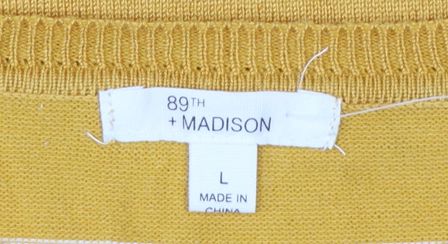 89th + Madison Women Yellow Striped 3/4 Sleeve Pullover Jumper L