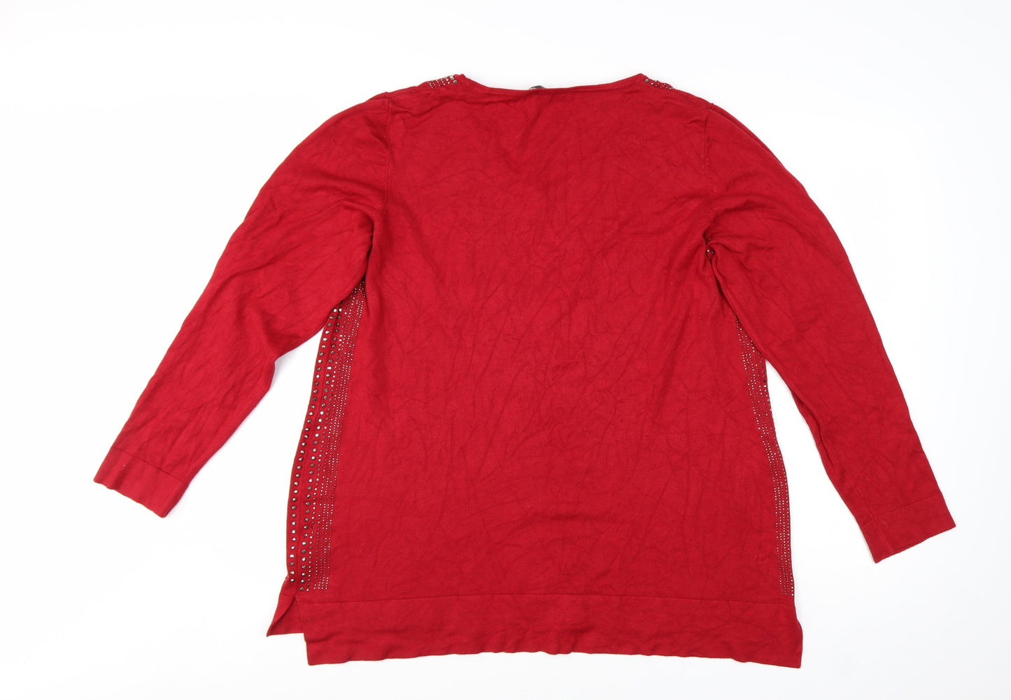 Klass Women Red 2XL V-Neck Rhinestone Long Sleeve Pullover Jumper