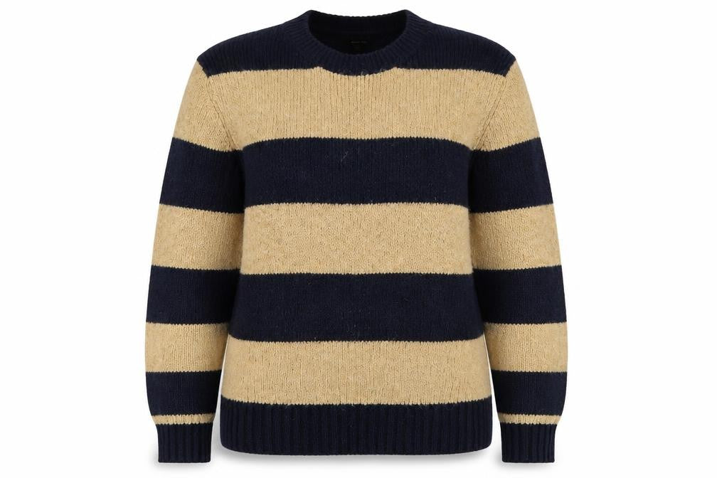 Massimo Dutti Women Beige Navy Striped Wool Blend Pullover Jumper Size 16