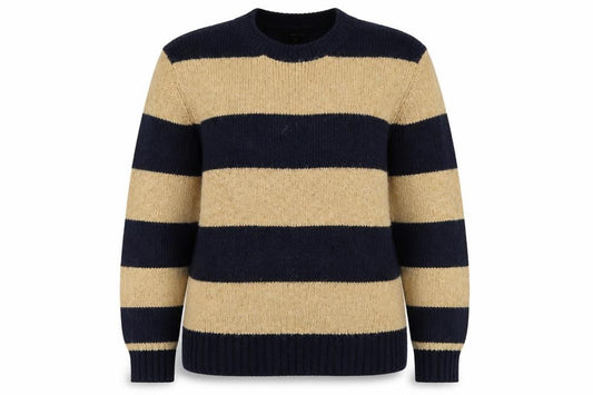 Massimo Dutti Women Beige Navy Striped Wool Blend Pullover Jumper Size 16