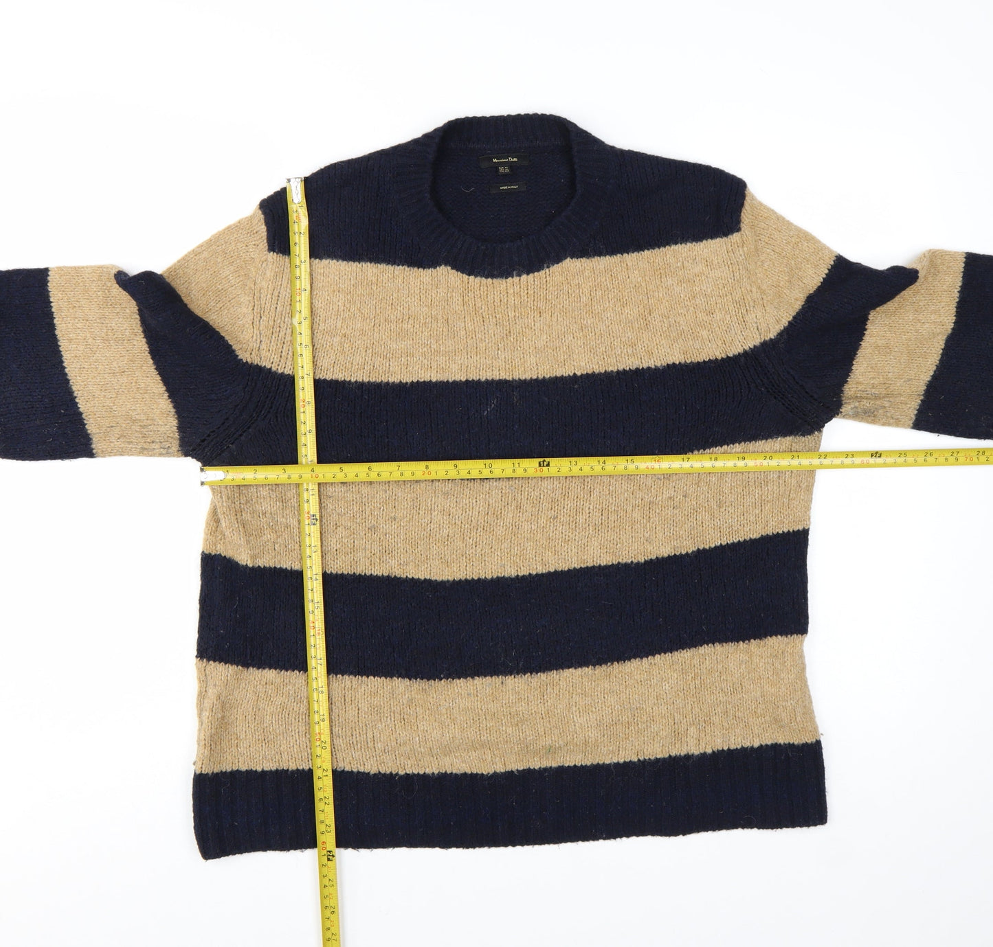 Massimo Dutti Women Beige Navy Striped Wool Blend Pullover Jumper Size 16