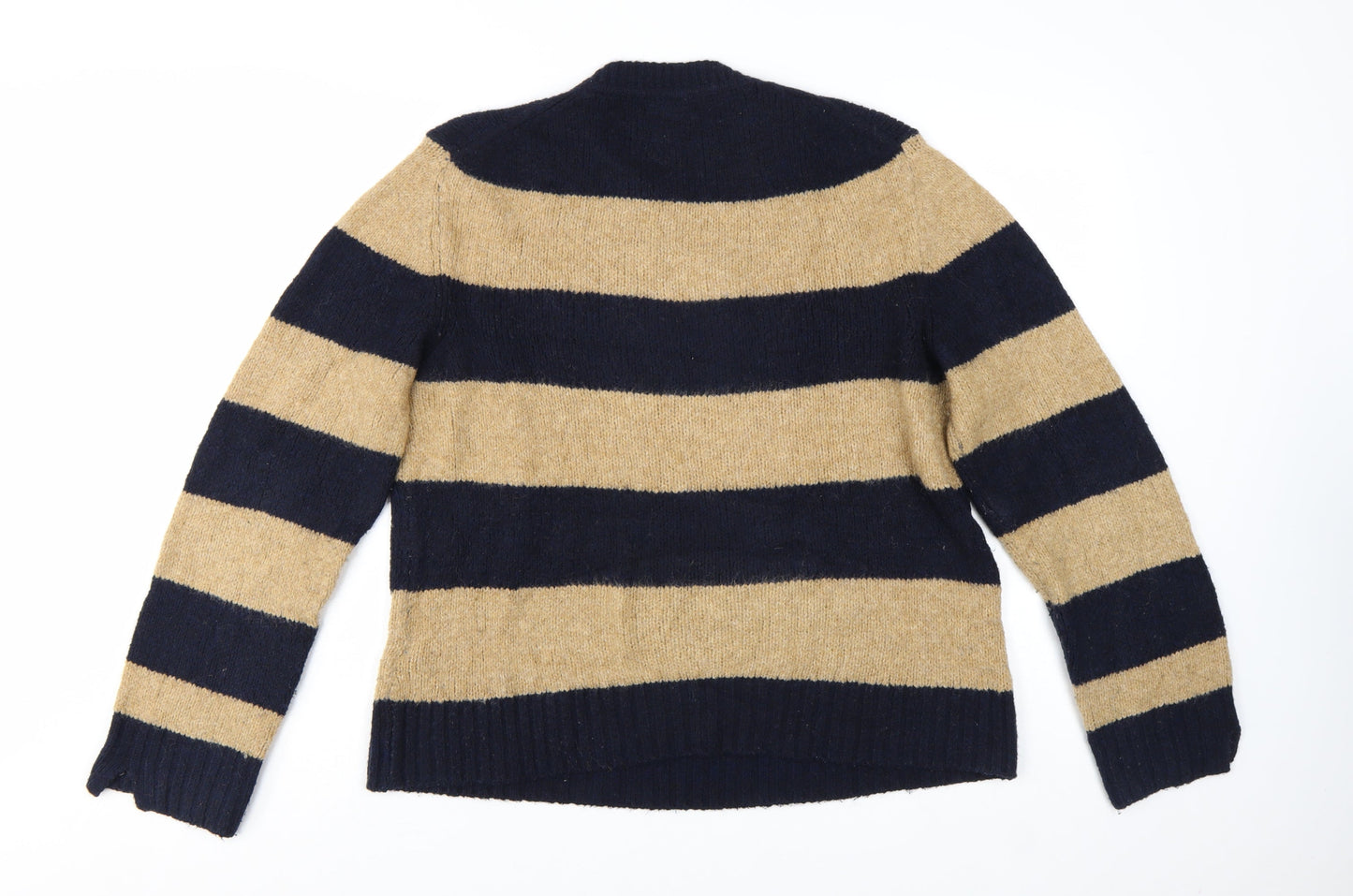 Massimo Dutti Women Beige Navy Striped Wool Blend Pullover Jumper Size 16