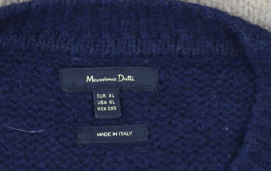 Massimo Dutti Women Beige Navy Striped Wool Blend Pullover Jumper Size 16