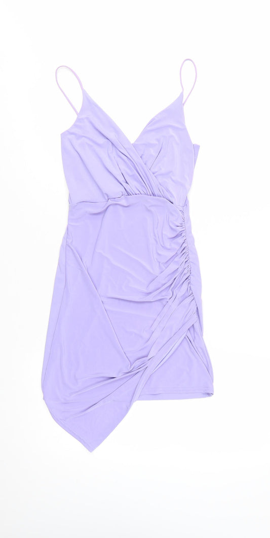 Missguided Womens Purple Size 8 Wrap Ruched Mini Dress