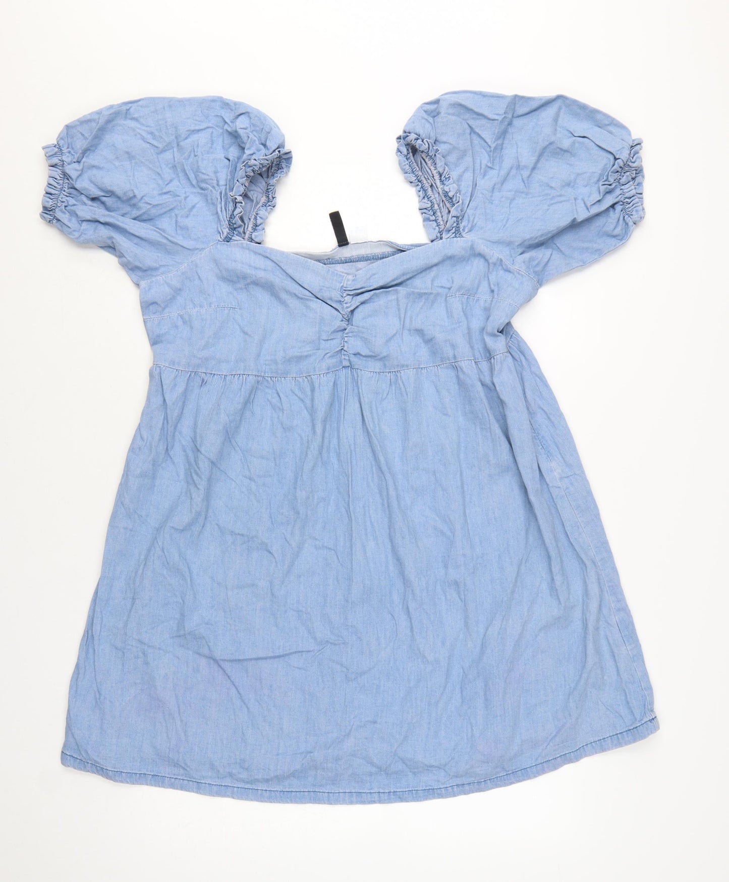 H&M Divided Women’s Blue Chambray A-Line Puff Sleeve Dress Size 18