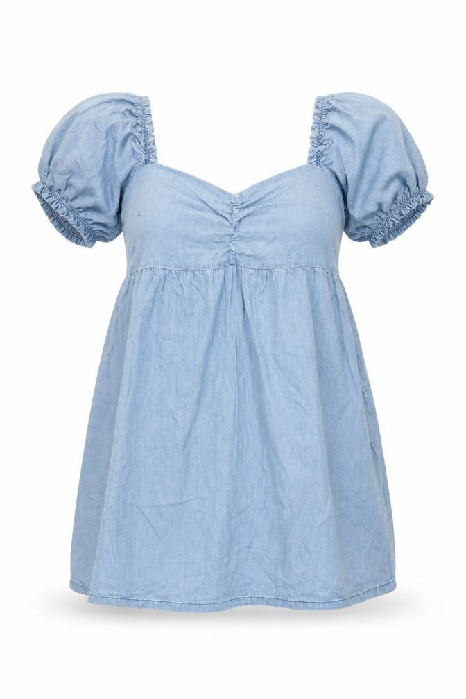 H&M Divided Women’s Blue Chambray A-Line Puff Sleeve Dress Size 18