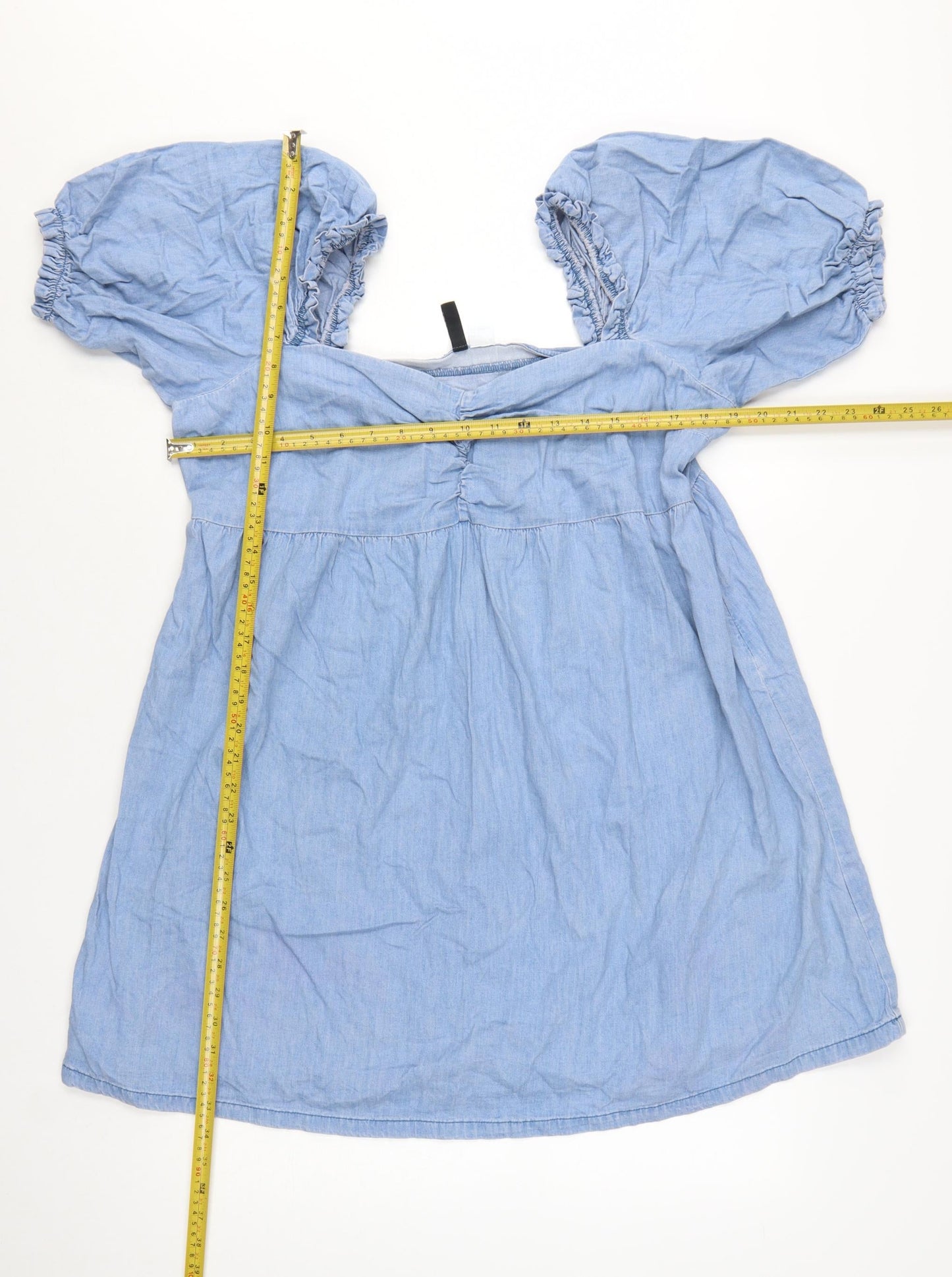 H&M Divided Women’s Blue Chambray A-Line Puff Sleeve Dress Size 18