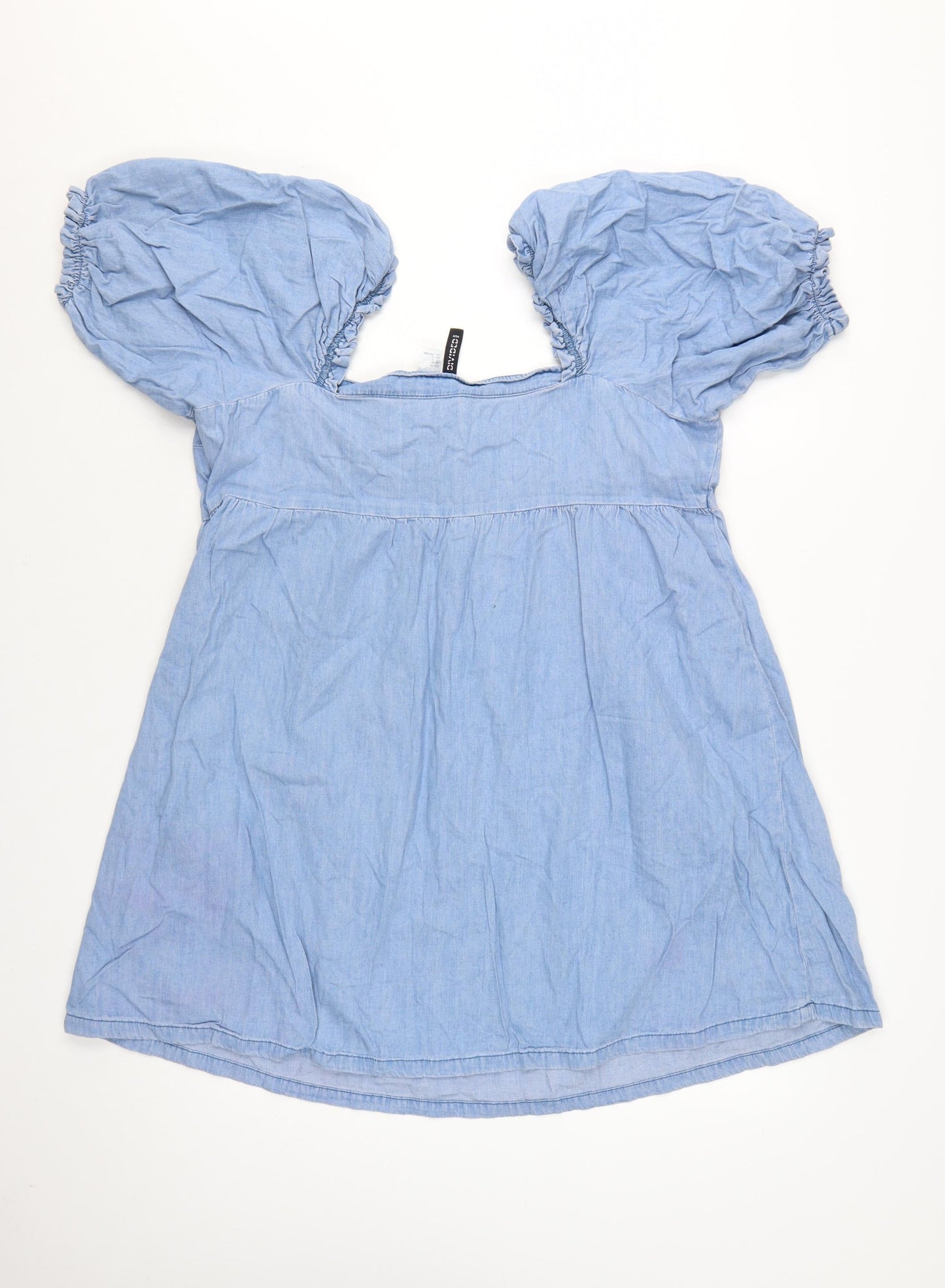 H&M Divided Women’s Blue Chambray A-Line Puff Sleeve Dress Size 18
