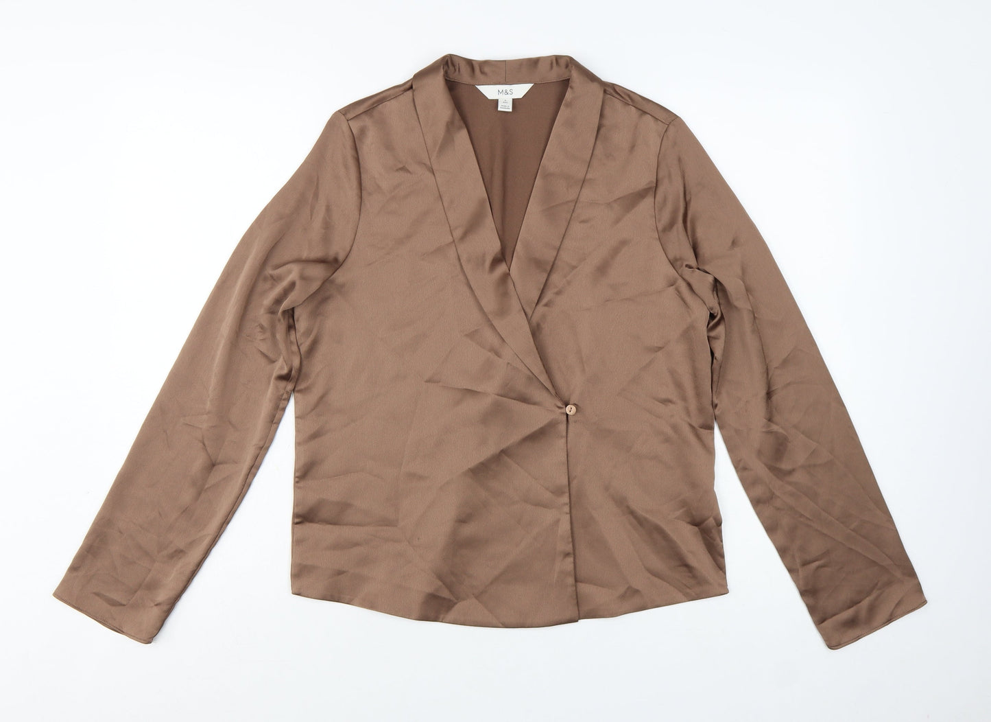 Marks and Spencer Women Brown Wrap Blouse Size 8 Long Sleeve