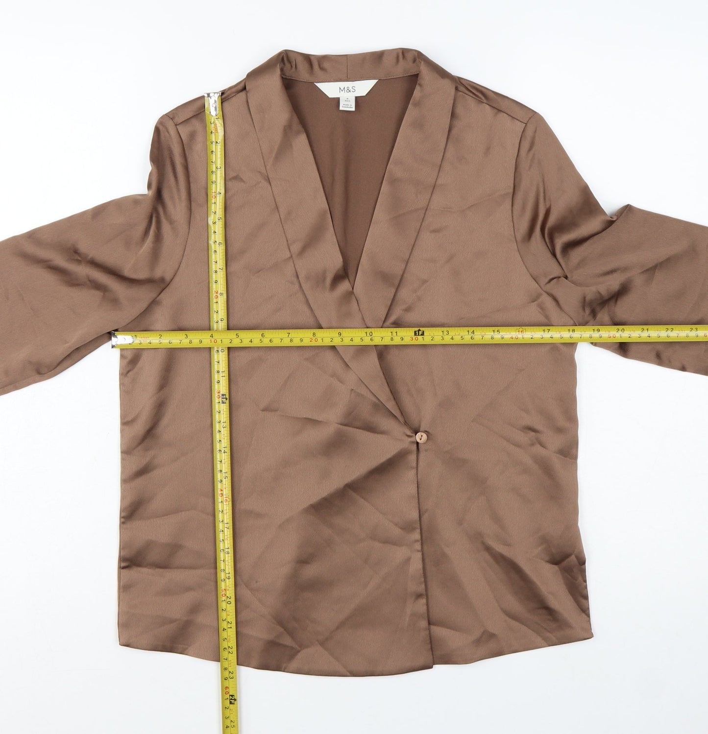 Marks and Spencer Women Brown Wrap Blouse Size 8 Long Sleeve