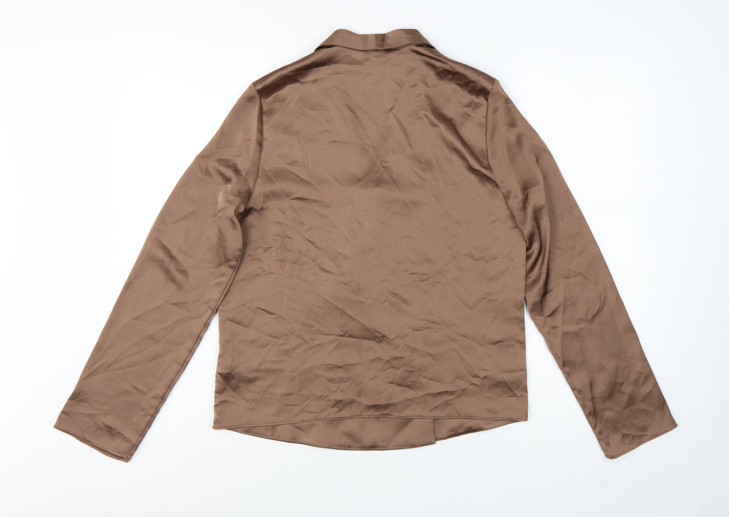 Marks and Spencer Women Brown Wrap Blouse Size 8 Long Sleeve