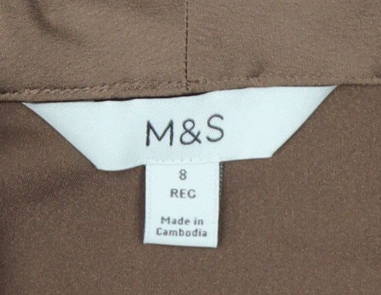 Marks and Spencer Women Brown Wrap Blouse Size 8 Long Sleeve