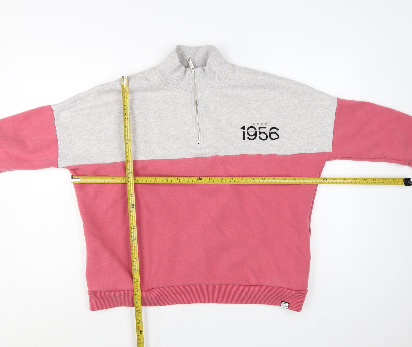 Superdry Women Grey Pink 1/4 Zip Sweatshirt Size 8 Cotton Blend