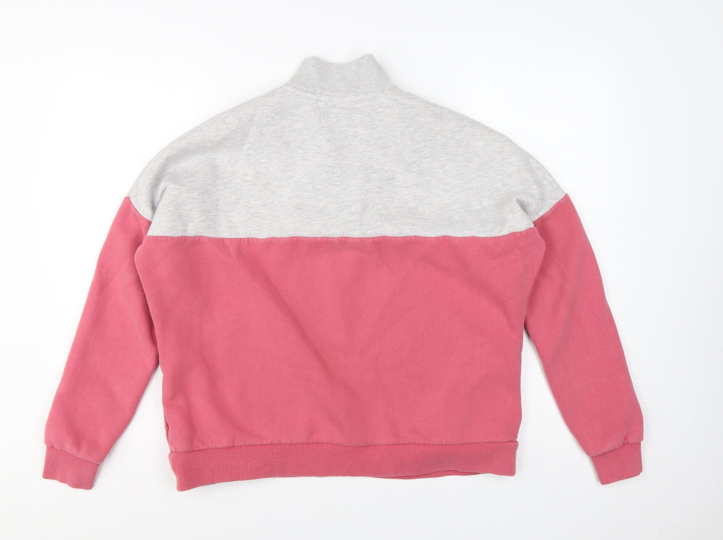 Superdry Women Grey Pink 1/4 Zip Sweatshirt Size 8 Cotton Blend