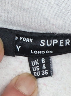 Superdry Women Grey Pink 1/4 Zip Sweatshirt Size 8 Cotton Blend