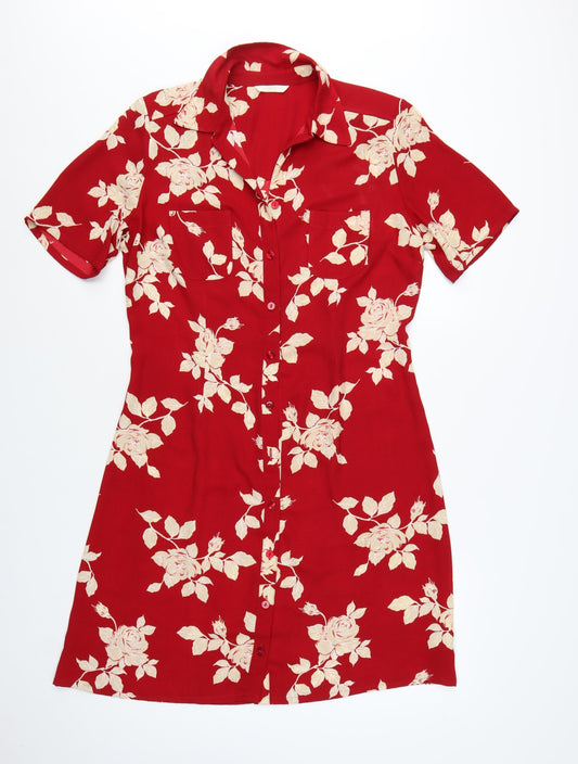 Marks and Spencer Women Red Floral Shirt Dress Size 14