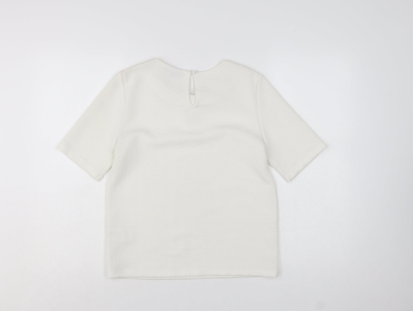 Warehouse Women Ivory Beaded Short Sleeve Blouse UK 10