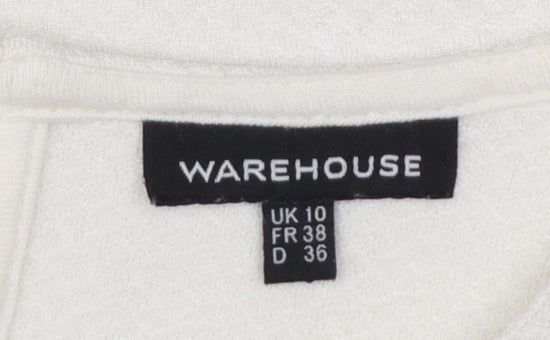 Warehouse Women Ivory Beaded Short Sleeve Blouse UK 10