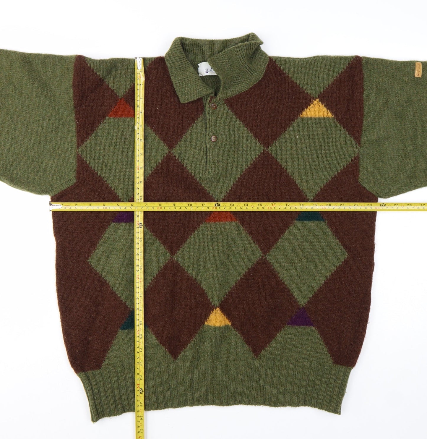 Pringle of Scotland Men's Green Argyle Wool Henley Jumper M