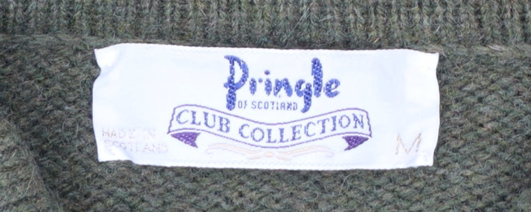 Pringle of Scotland Men's Green Argyle Wool Henley Jumper M