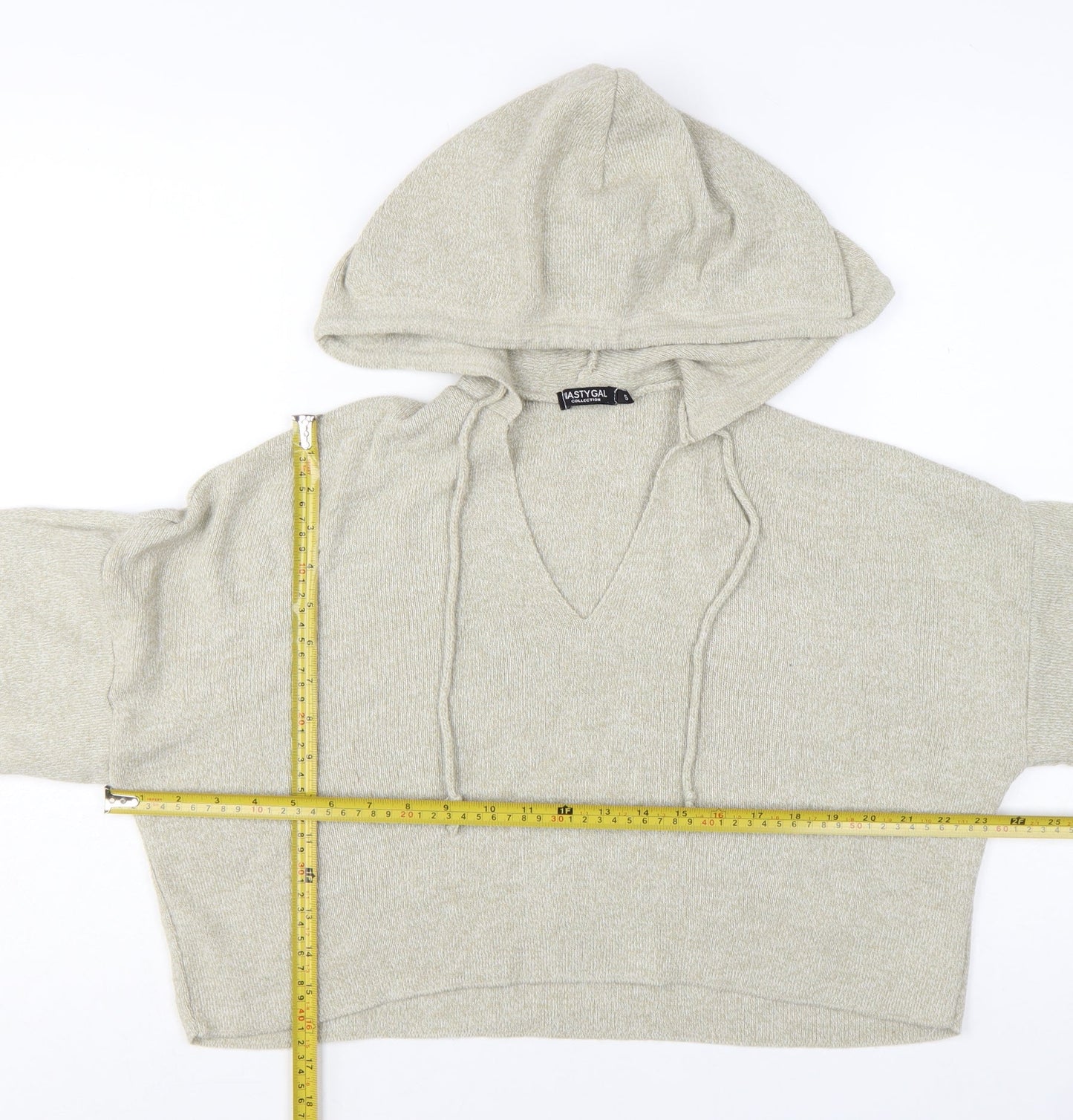 Nasty Gal Womens Beige Hooded Knit V-Neck Jumper Size S