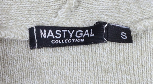 Nasty Gal Womens Beige Hooded Knit V-Neck Jumper Size S