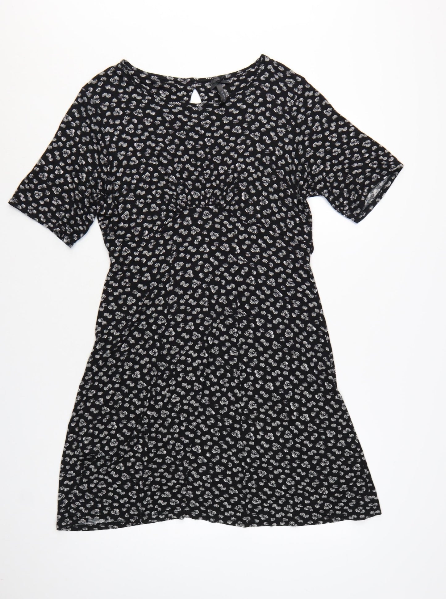 Next Women's Black Floral Viscose A-Line Dress Size 16