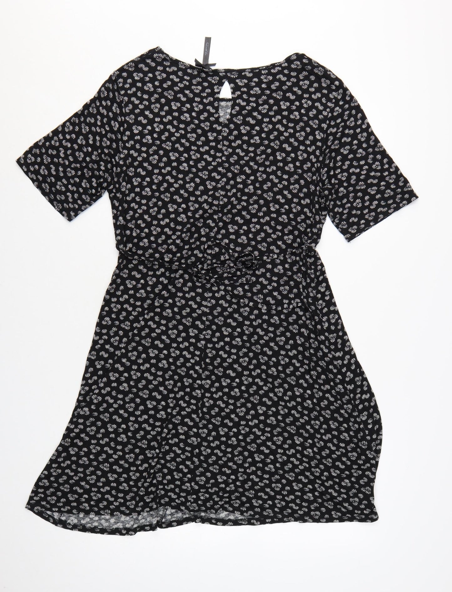 Next Women's Black Floral Viscose A-Line Dress Size 16