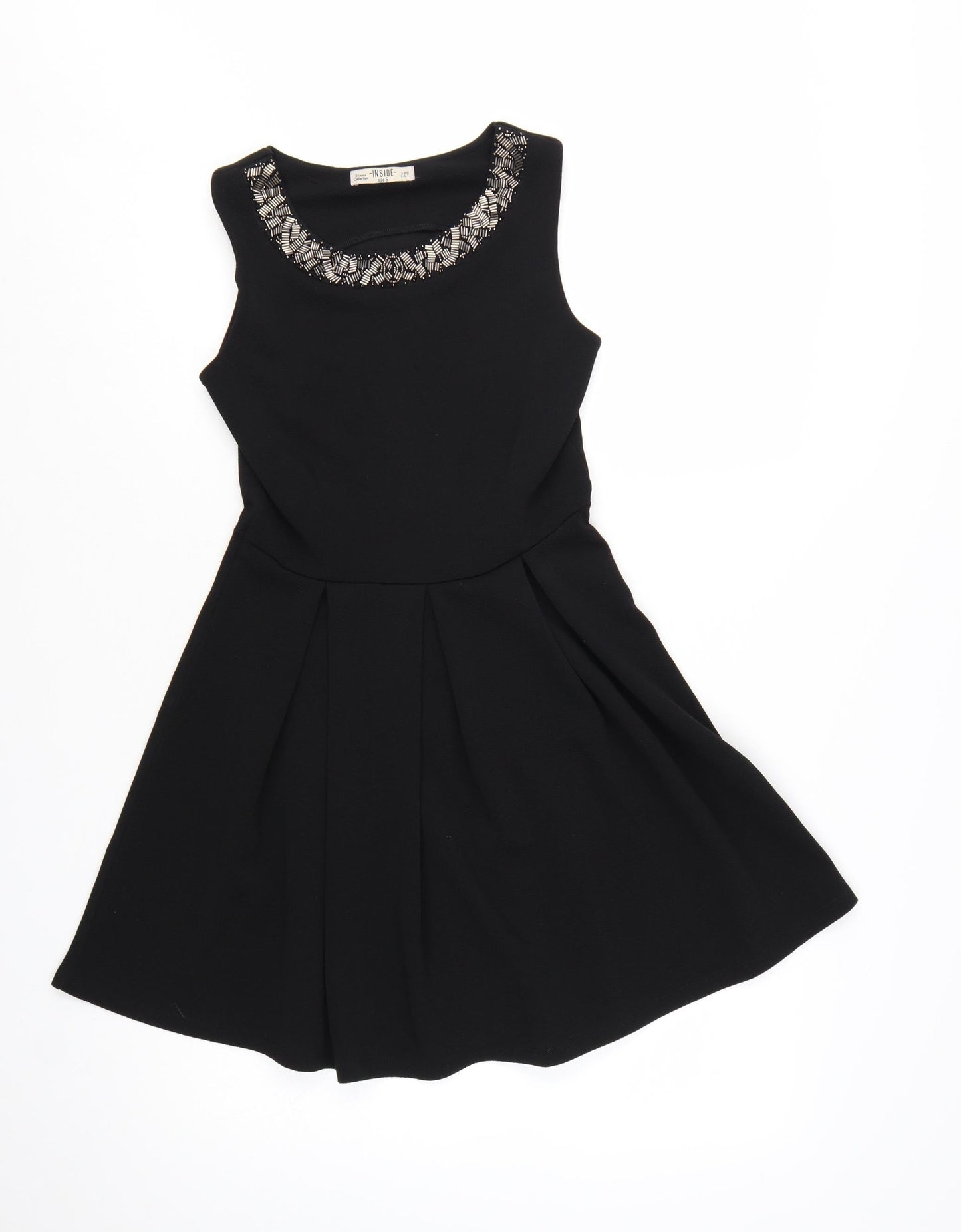 Inside Women Black Size S Beaded Fit & Flare Sleeveless Dress