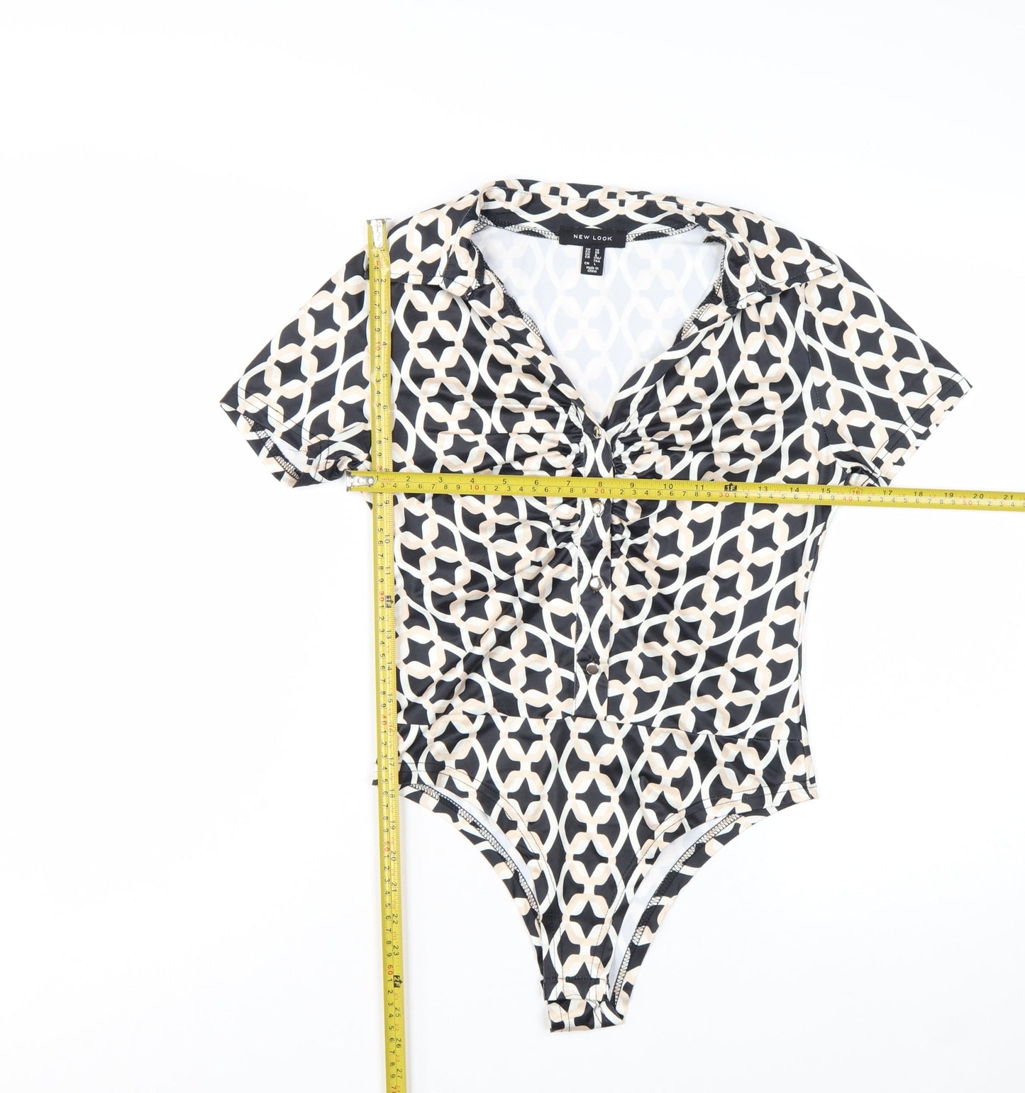 New Look Women's Black Geometric Collared Bodysuit Size 10