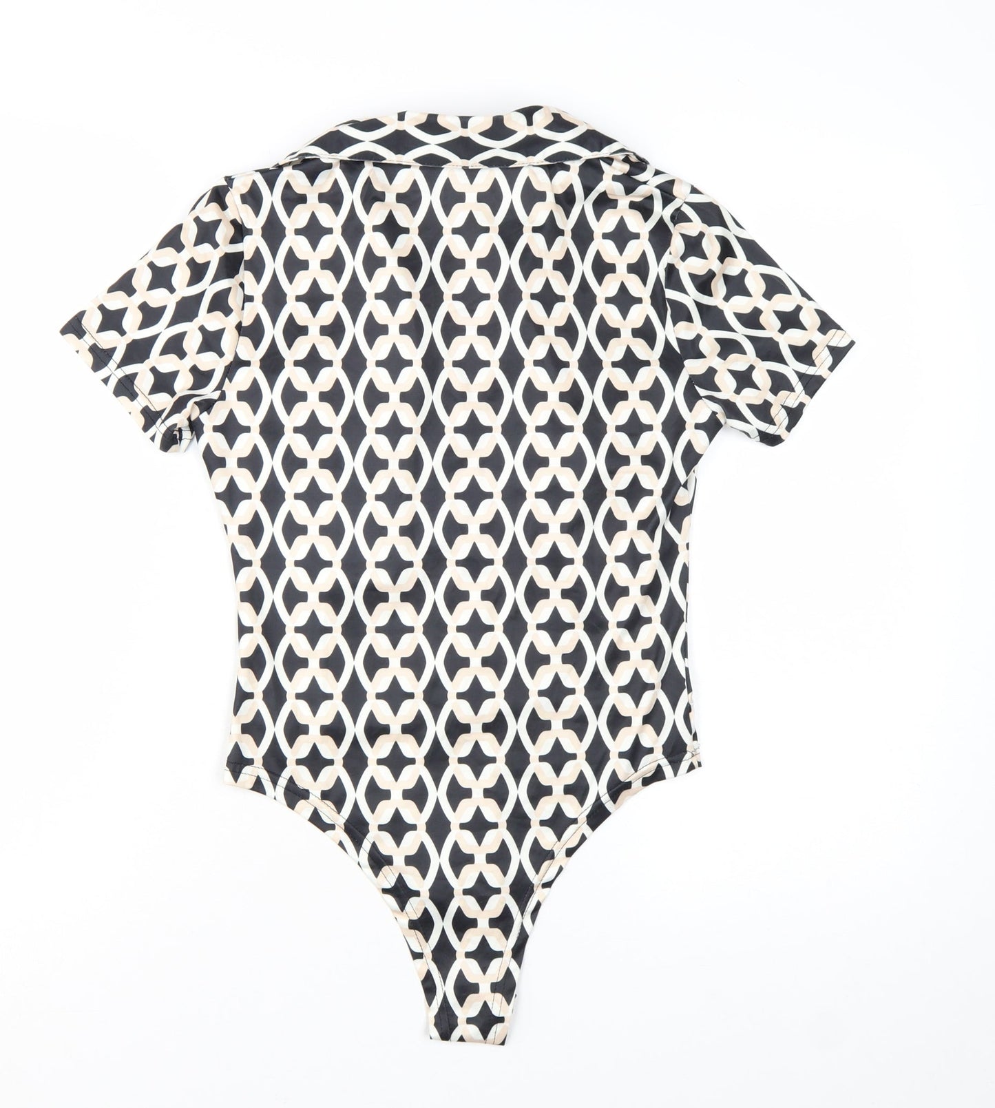 New Look Women's Black Geometric Collared Bodysuit Size 10