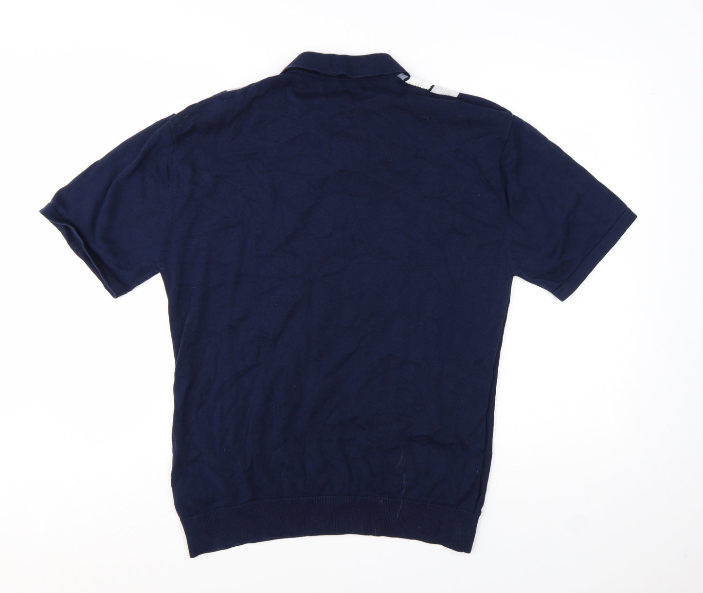 Next Men's Blue Striped Cotton Polo Shirt Size L Short Sleeve