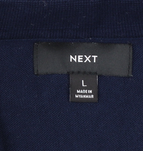 Next Men's Blue Striped Cotton Polo Shirt Size L Short Sleeve